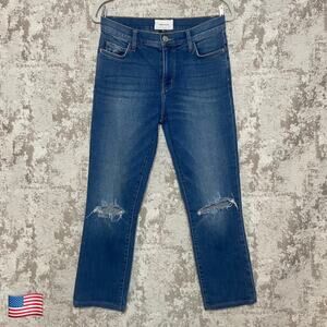 Current/Elliott High Rise Ripped Knee Boyfriend Jeans